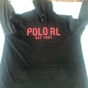 Black Velour Polo Hoodie Large